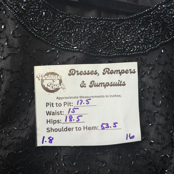 Laurence Kazar Silk Beaded Evening Shell Top Long Black Embellished Size M - Picture 13 of 13